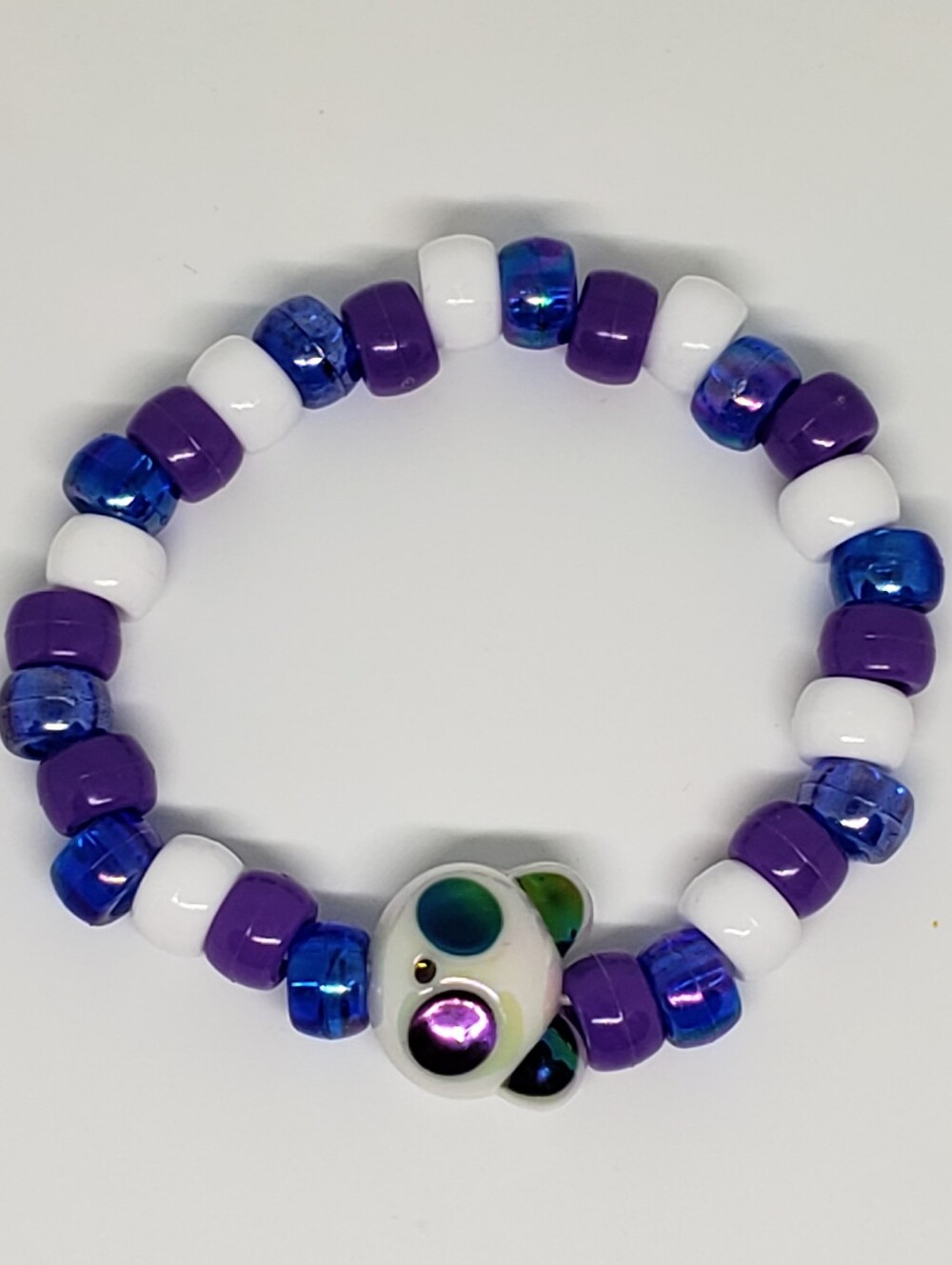 Handmade Cosmic Purple Iredescent White Panda Bear Kandi bracelet